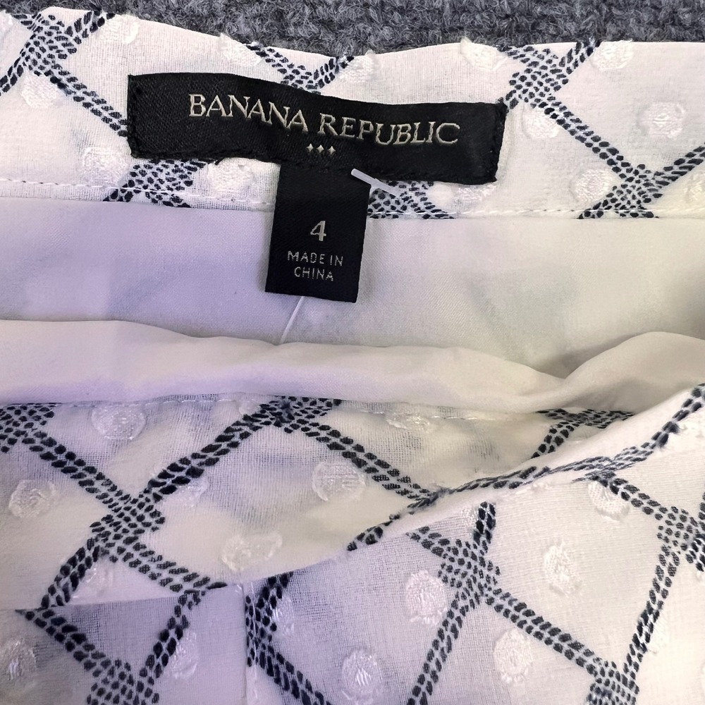 Banana Republic White Navy Diamond Grid Swiss Dot Flared Mini Skirt Nautical - Picture 3 of 8